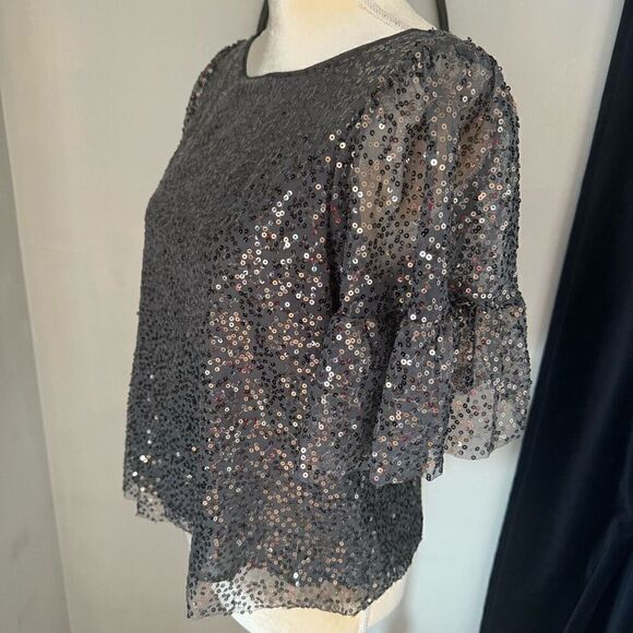 ANTHROPOLOGIE MAEVE Sequined Blouse Top, Dark Gray, Size Small, NWOT‎ - Picture 5 of 13